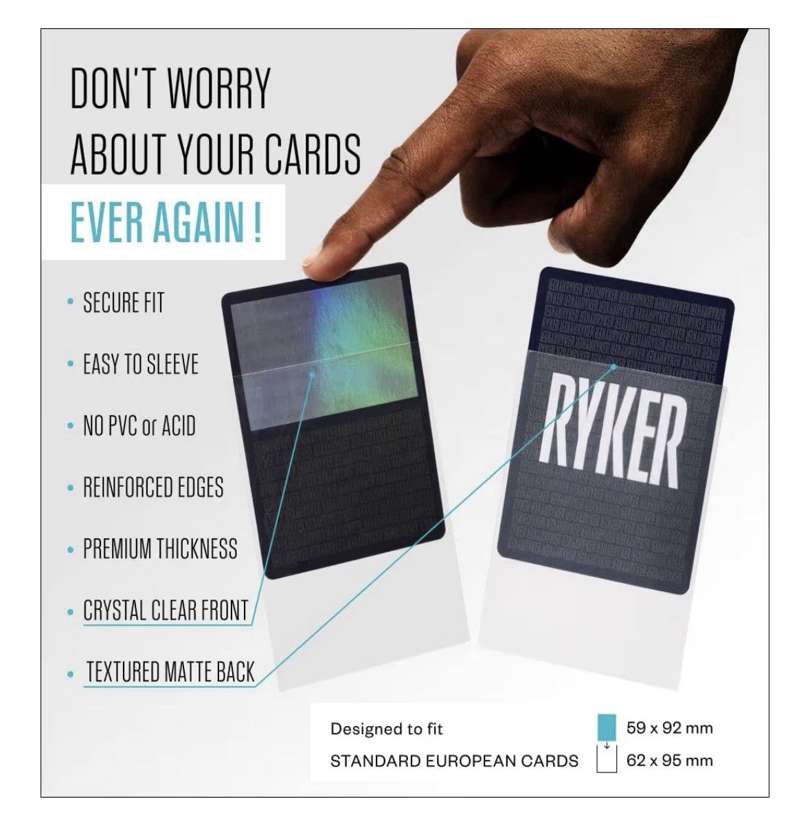 Ryker 100 Premium Card Sleeves Standard European Clear Matte Reinforced Edges