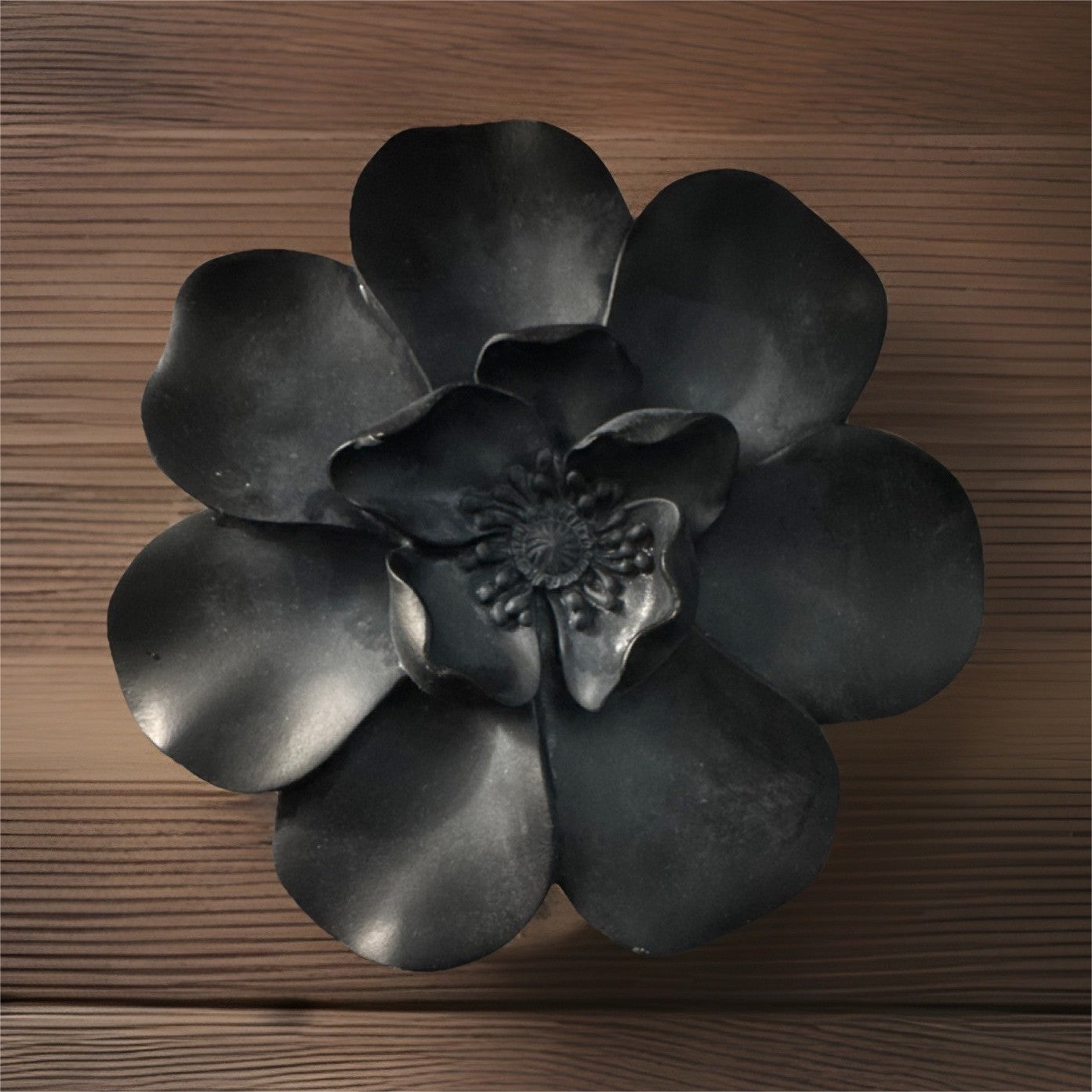 Black Metal Flower Sculpture Modern Matte Finish Floral Garden Decor