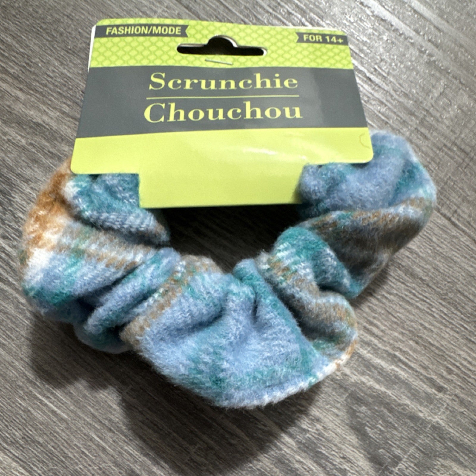 Blue Brown White Fabric Scrunchie Hair Tie for Women Adult