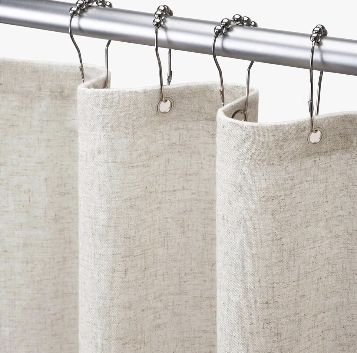 Awellife Beige Linen Blend Shower Curtain 72x78in Rustproof Grommets