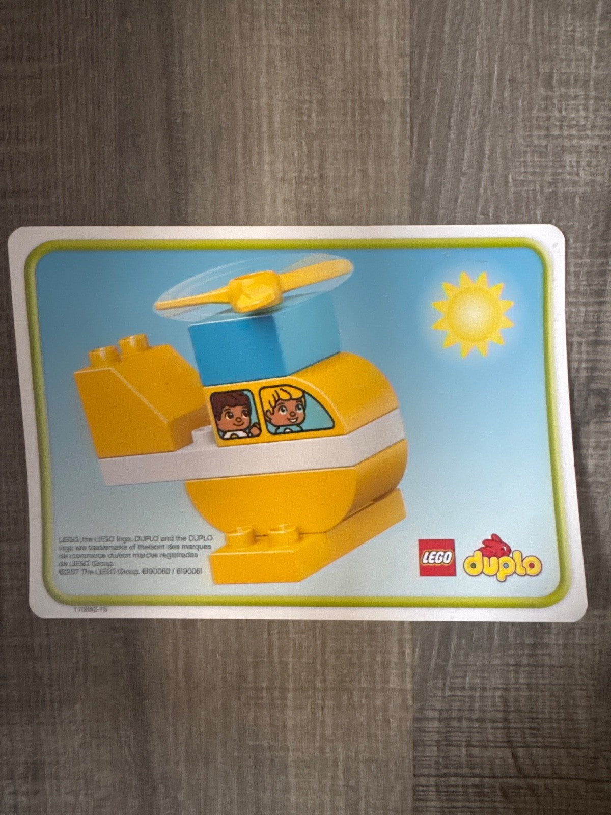 lego duplo, 197 blocks/shapes/person, 3 two sided cards, duck, fish, helicopter