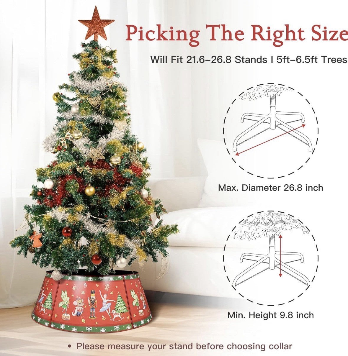 Adjustable Metal Christmas Tree Collar Nutcracker Ballet Red Green Durable