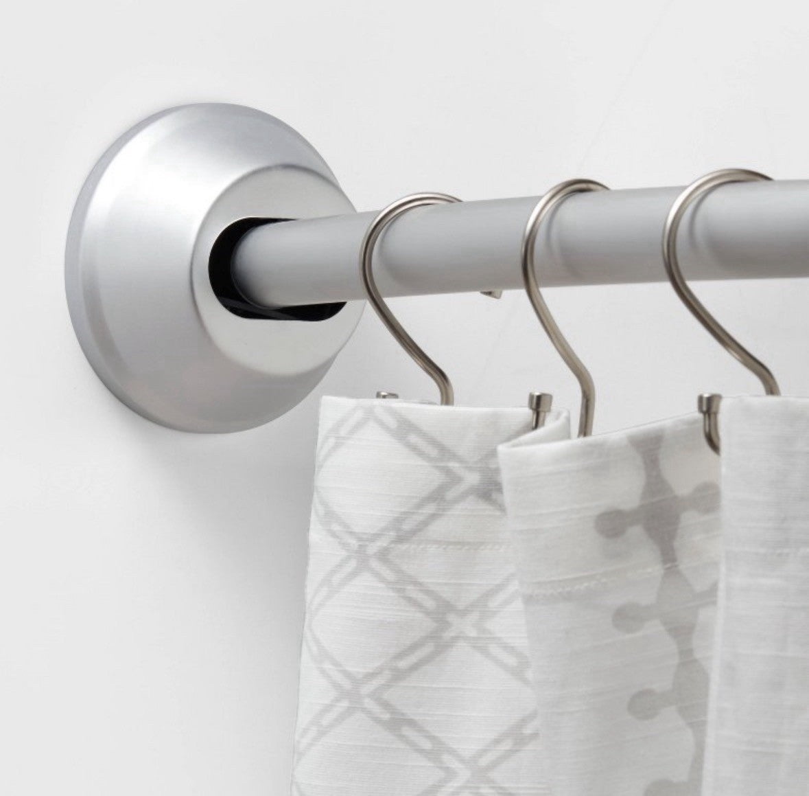 Curved Silver Adjustable Tension Shower Curtain Rod Satin Finish Modern 50-72”