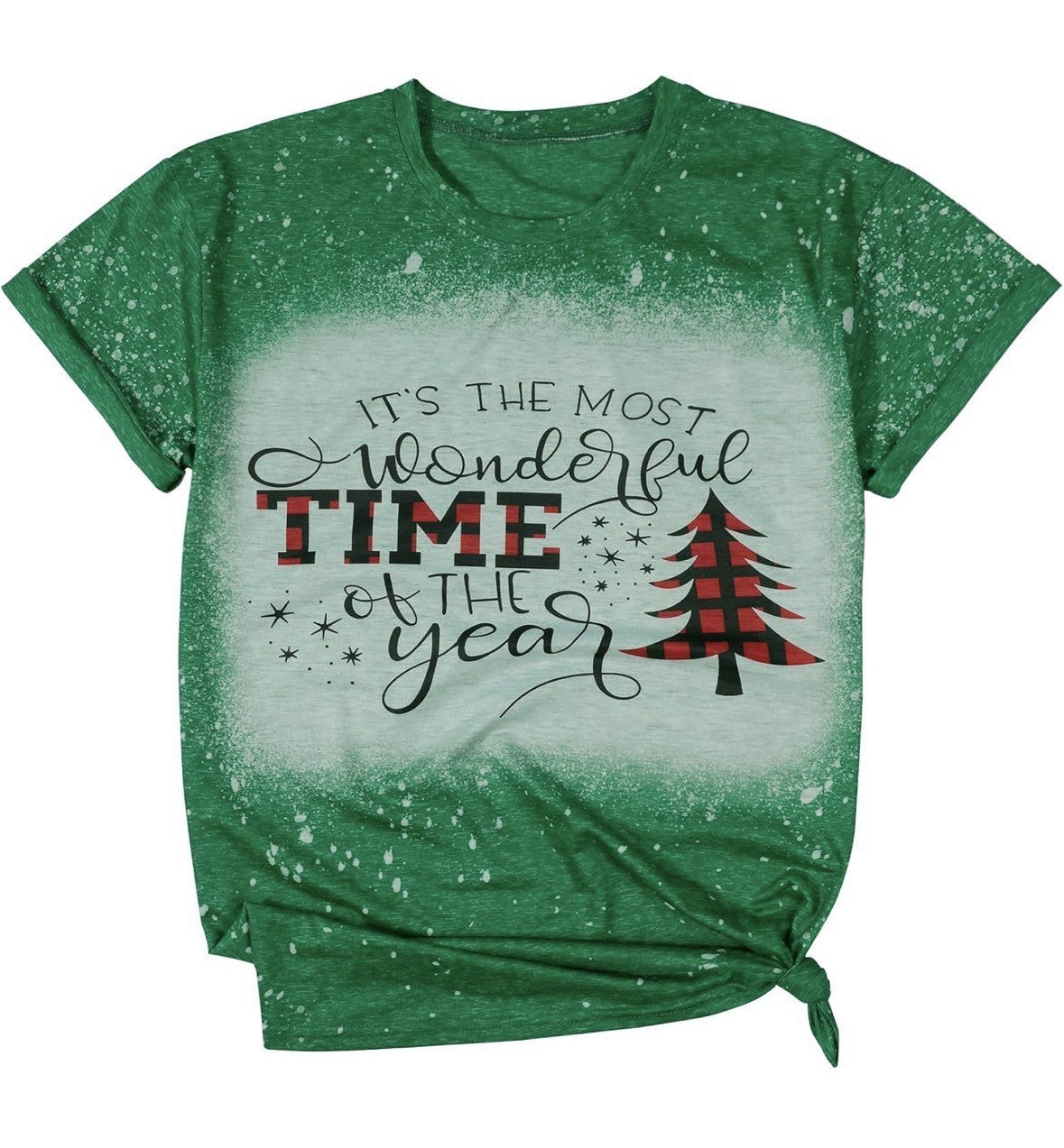 Green Christmas Graphic Tie Front Short Sleeve Crew Neck T-Shirt