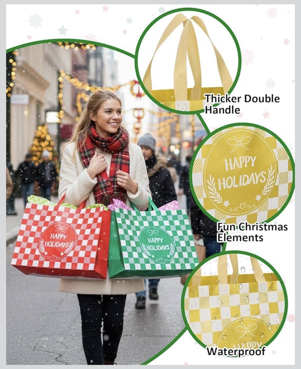 12pcs Extra Large Christmas Gift Tote Bags Checked Pattern Red Green Yellow