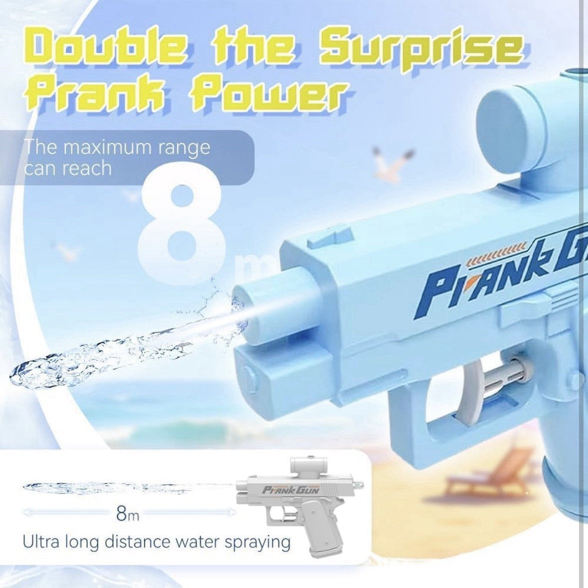 Prank Gun Water Squirting Toy Double Trigger Ultra Long Range 2 pack Blue White