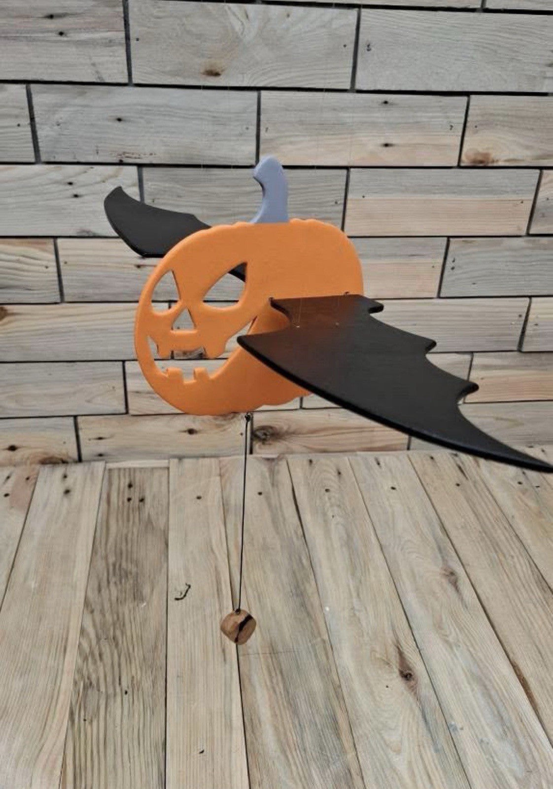 Wooden Halloween Pumpkin Bat Decorative Figure Orange Black