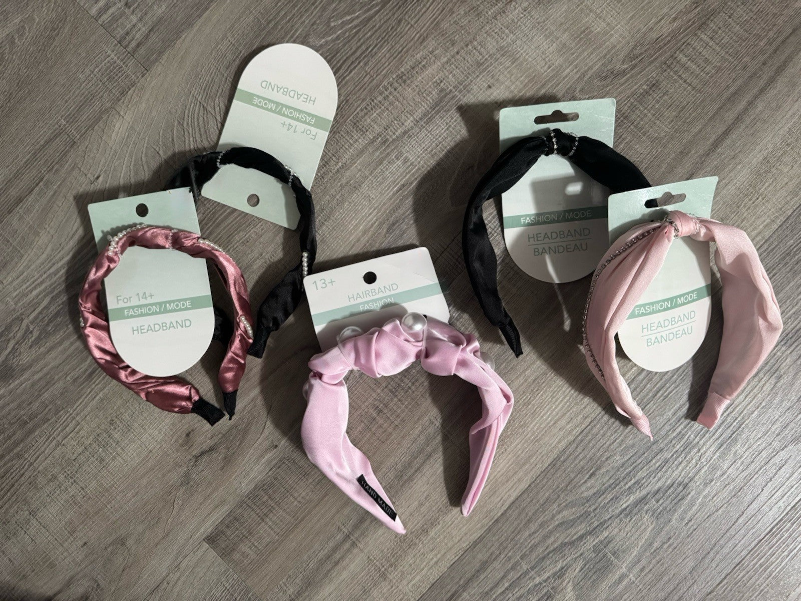 5 Pack Satin Beaded Pearl Headbands Set Pink Black Fashion Accessories