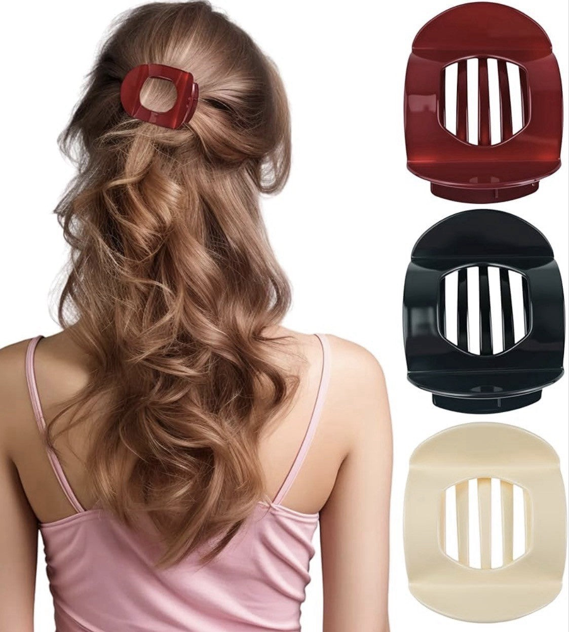 3 Piece Hair Clip Claws Set Red Black and White Non Slip Grip Hair Accessories