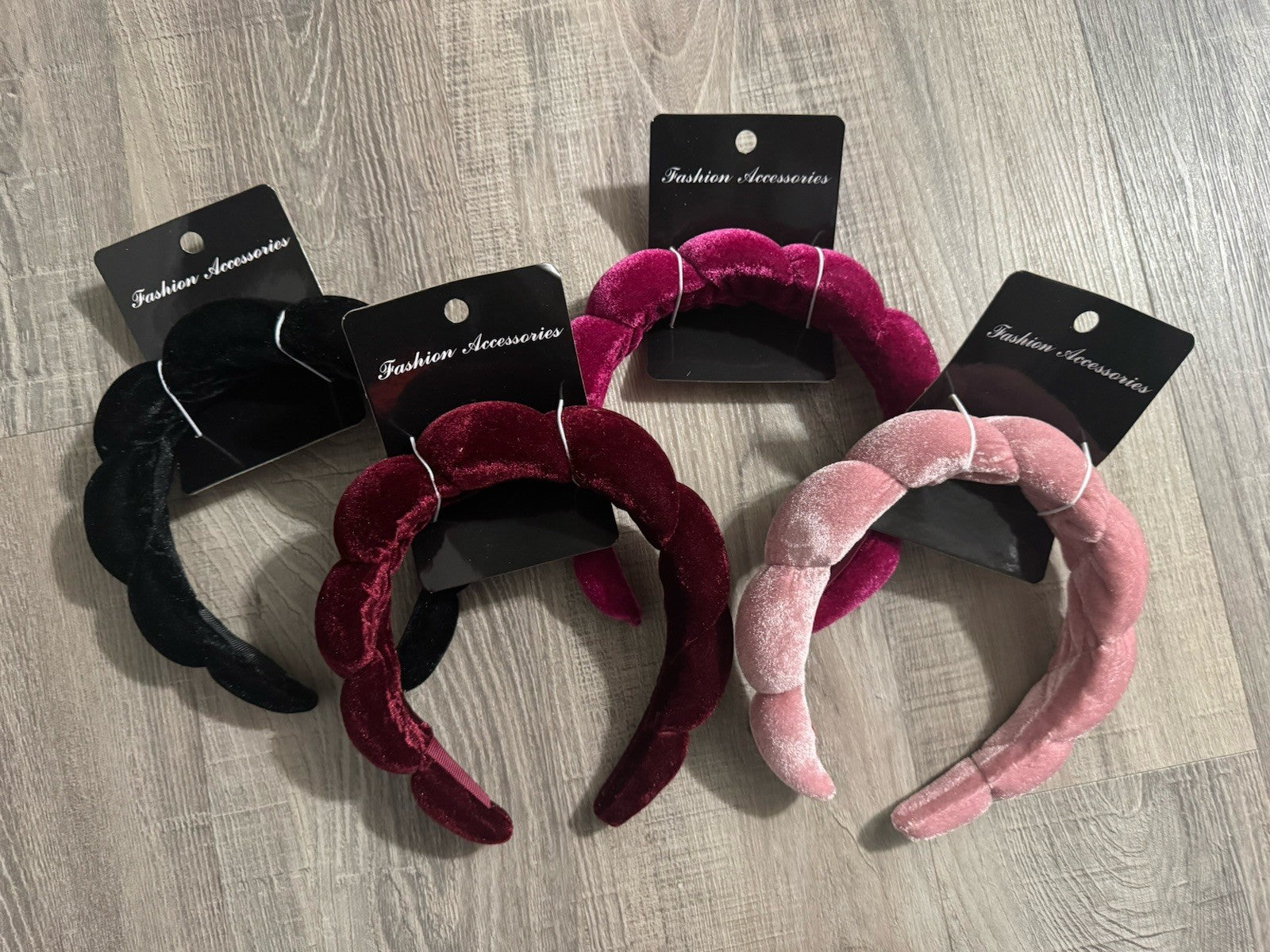 4 pack Fashion Accessories Velvet Padded Headbands Set Pink Burgundy Magenta