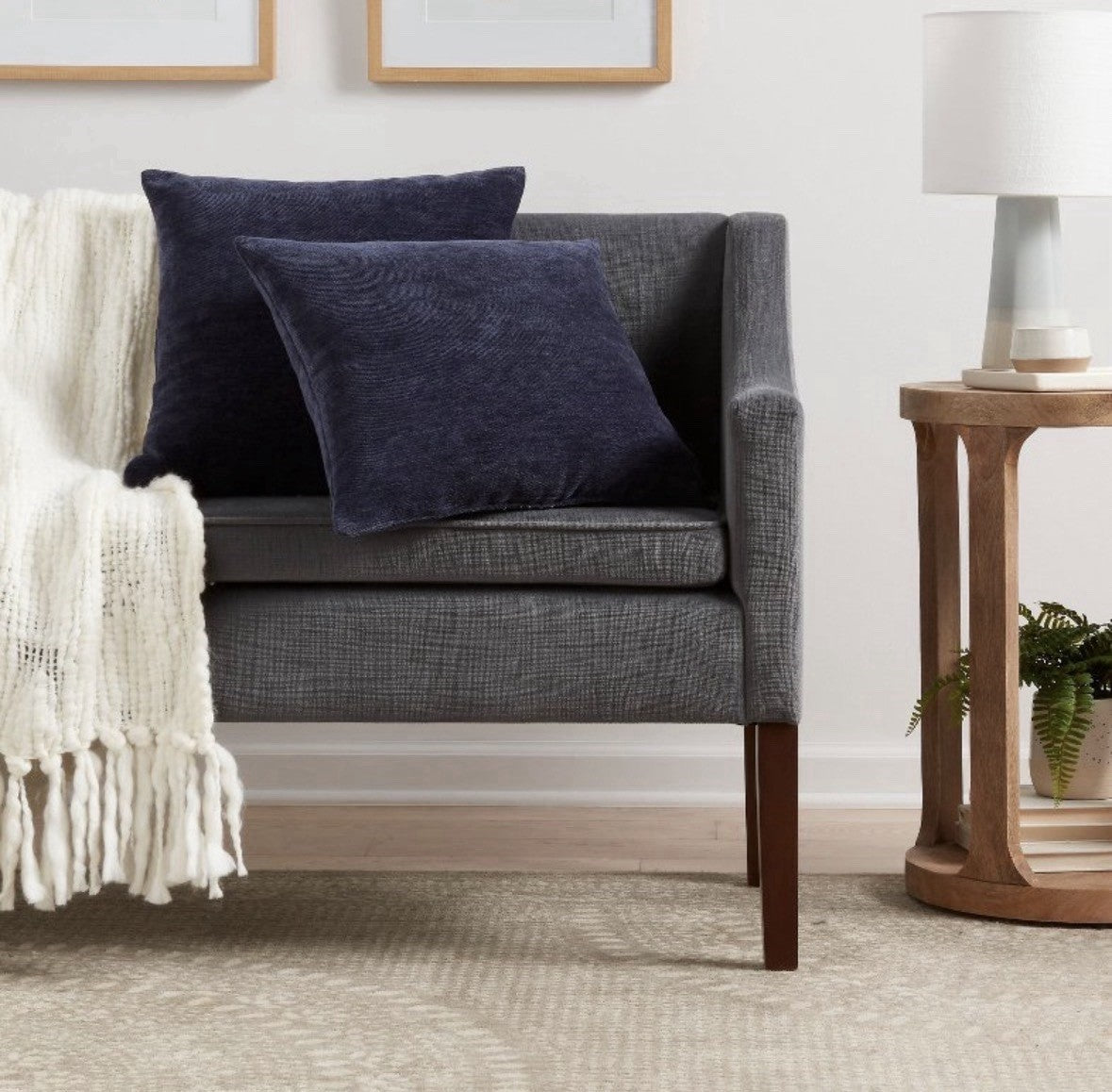 Velvet Square Throw Pillow Navy Blue Modern Solid Indoor Home Accent