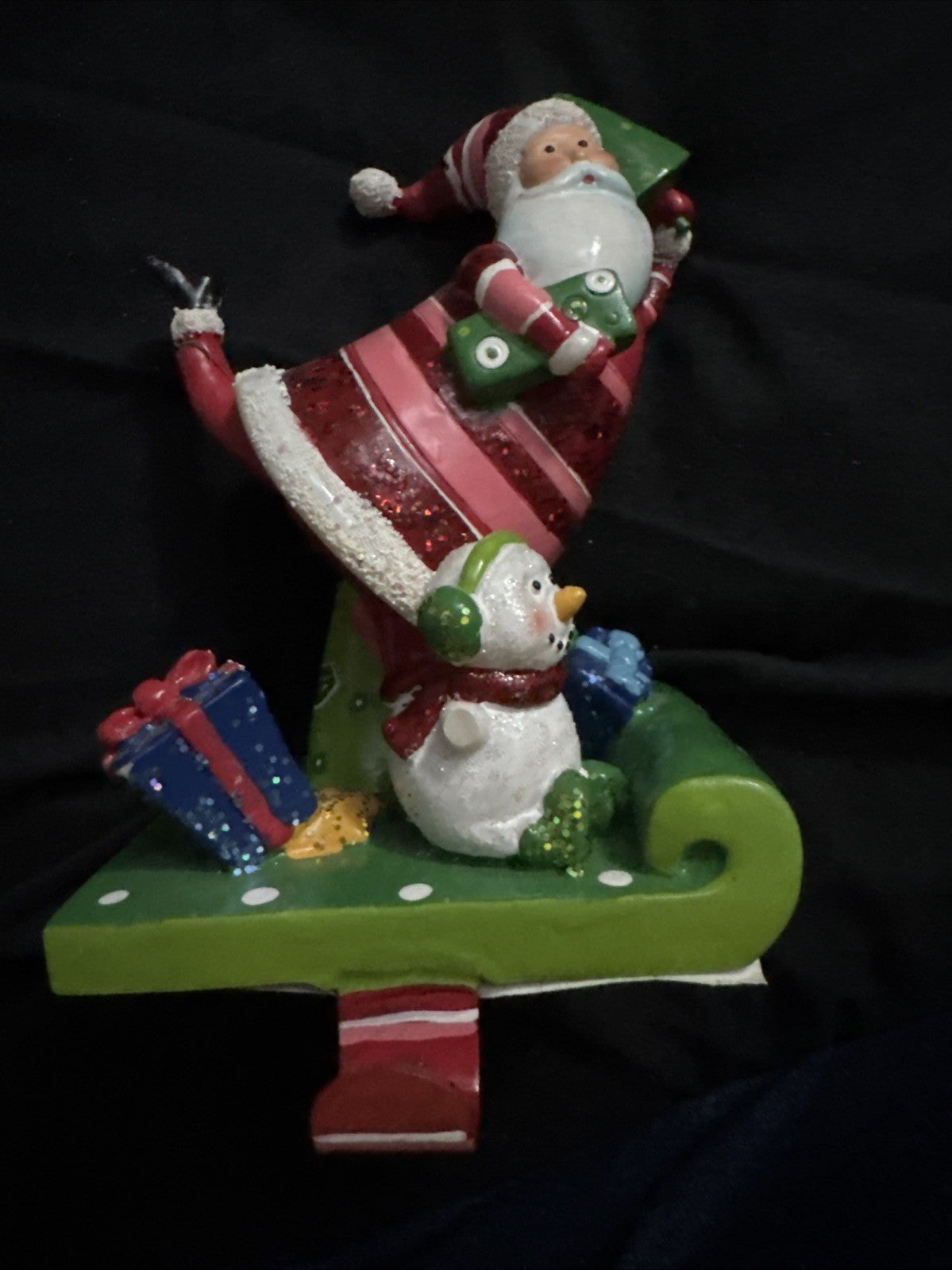 Santa Claus With Snowman Stocking Hanger Christmas Decoration
