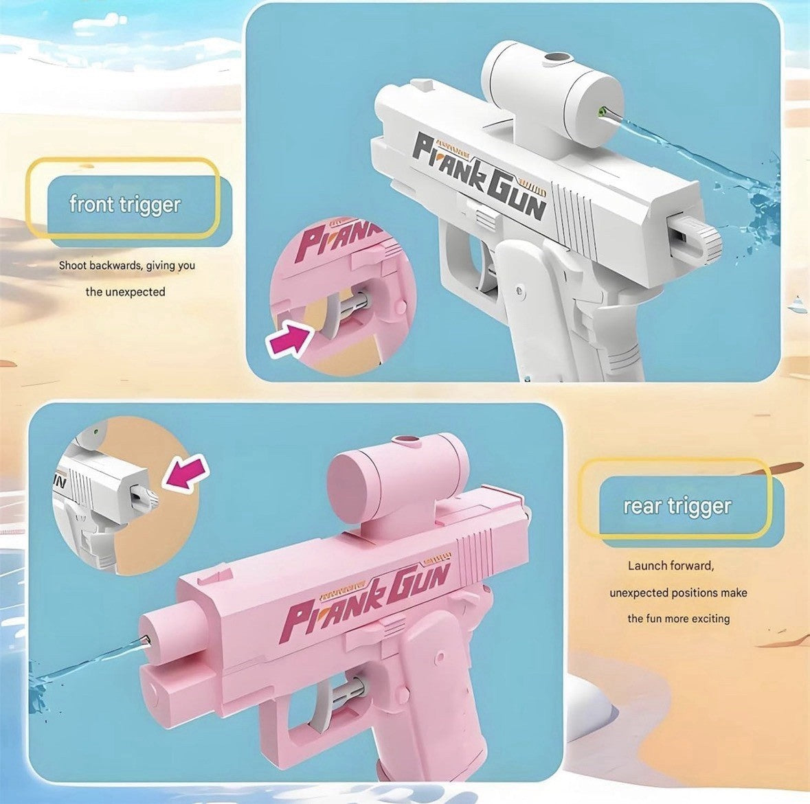 Prank Gun Water Squirting Toy Double Trigger Ultra Long Range 2 pack Blue White