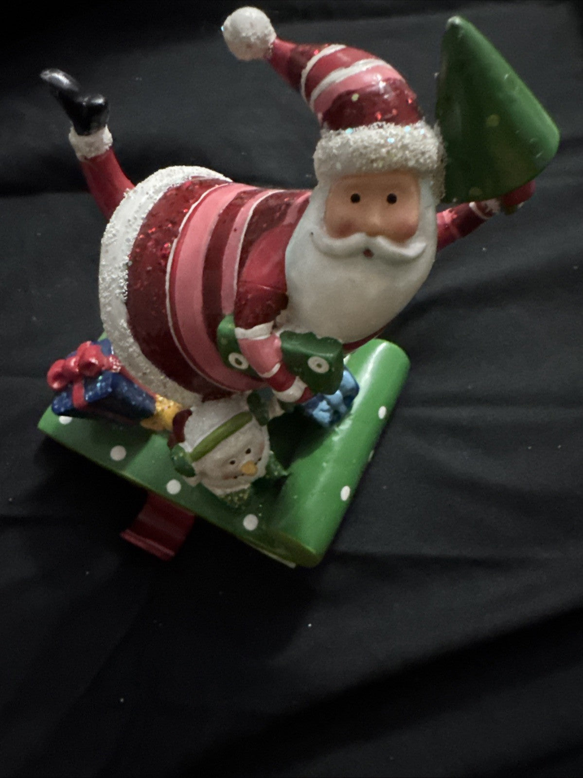 Santa Claus With Snowman Stocking Hanger Christmas Decoration