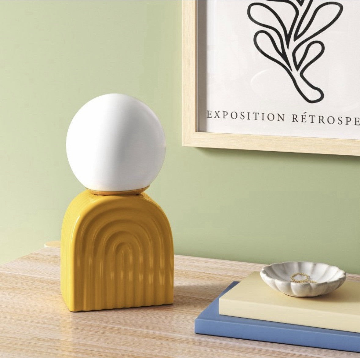 Room Essentials Modern Yellow Arch Table Lamp Glossy Round Shade Ceramic Bedroom
