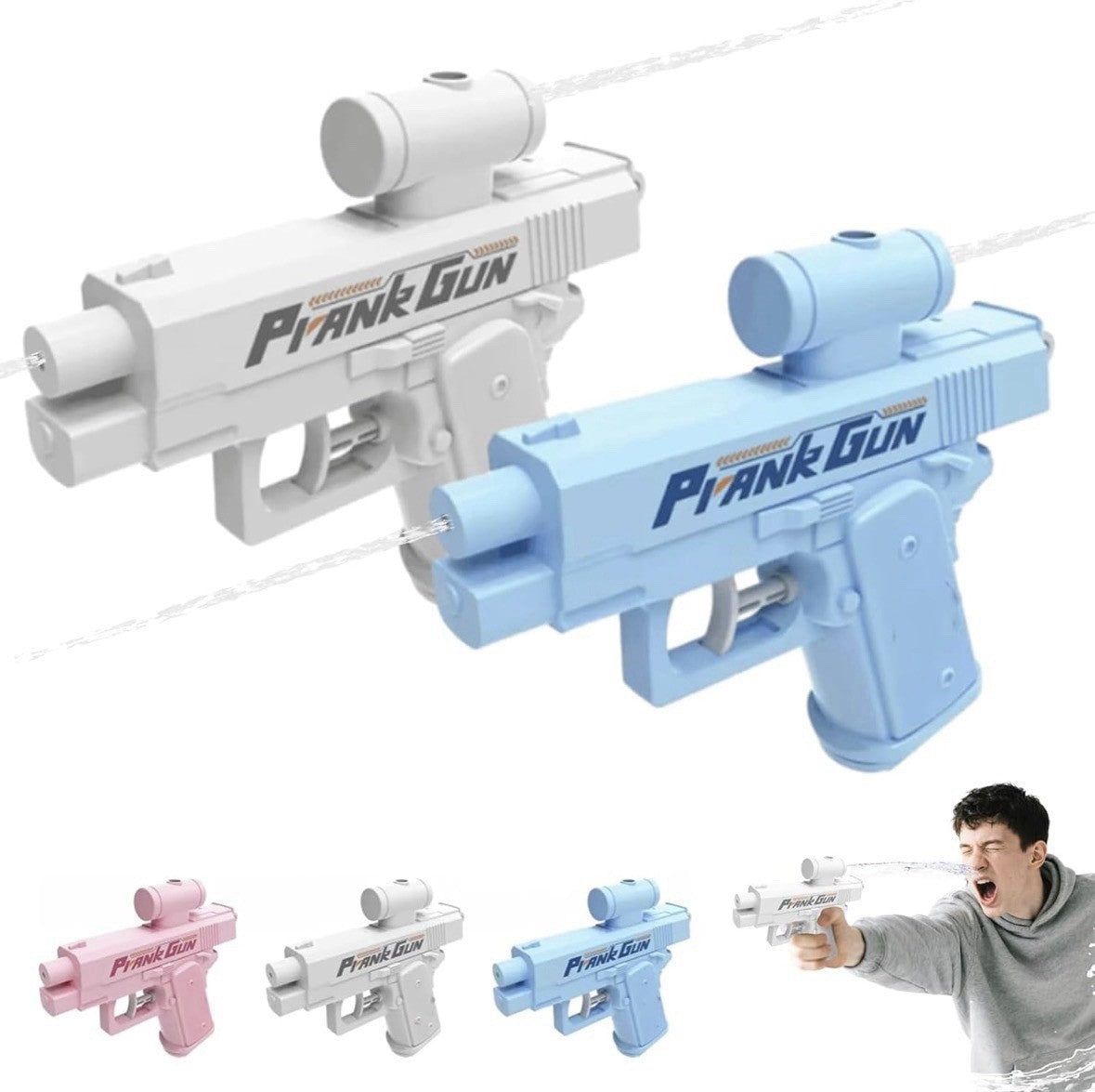 Prank Gun Water Squirting Toy Double Trigger Ultra Long Range 2 pack Blue White