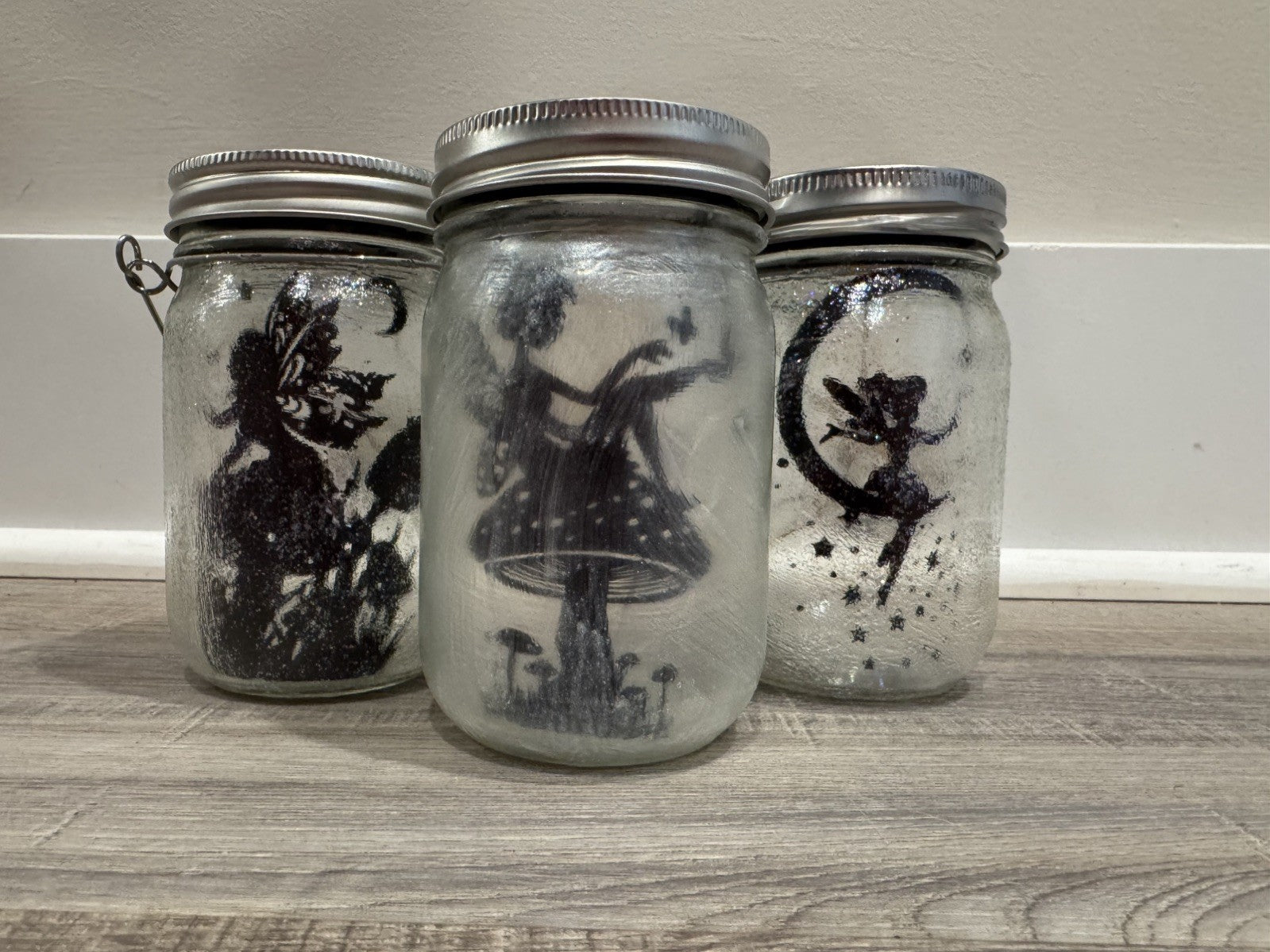 custom made mason jars with fairy lights, assorted designs, white or multicolor