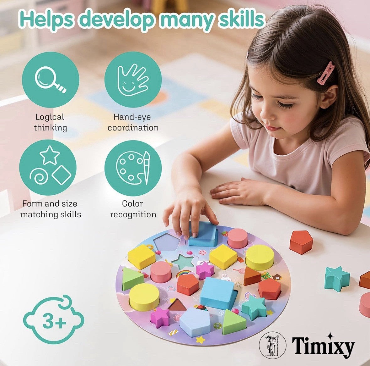 Timixy Cake Building Blocks Set, Wooden Geometric Shapes Sorting Toy for Kids 3+