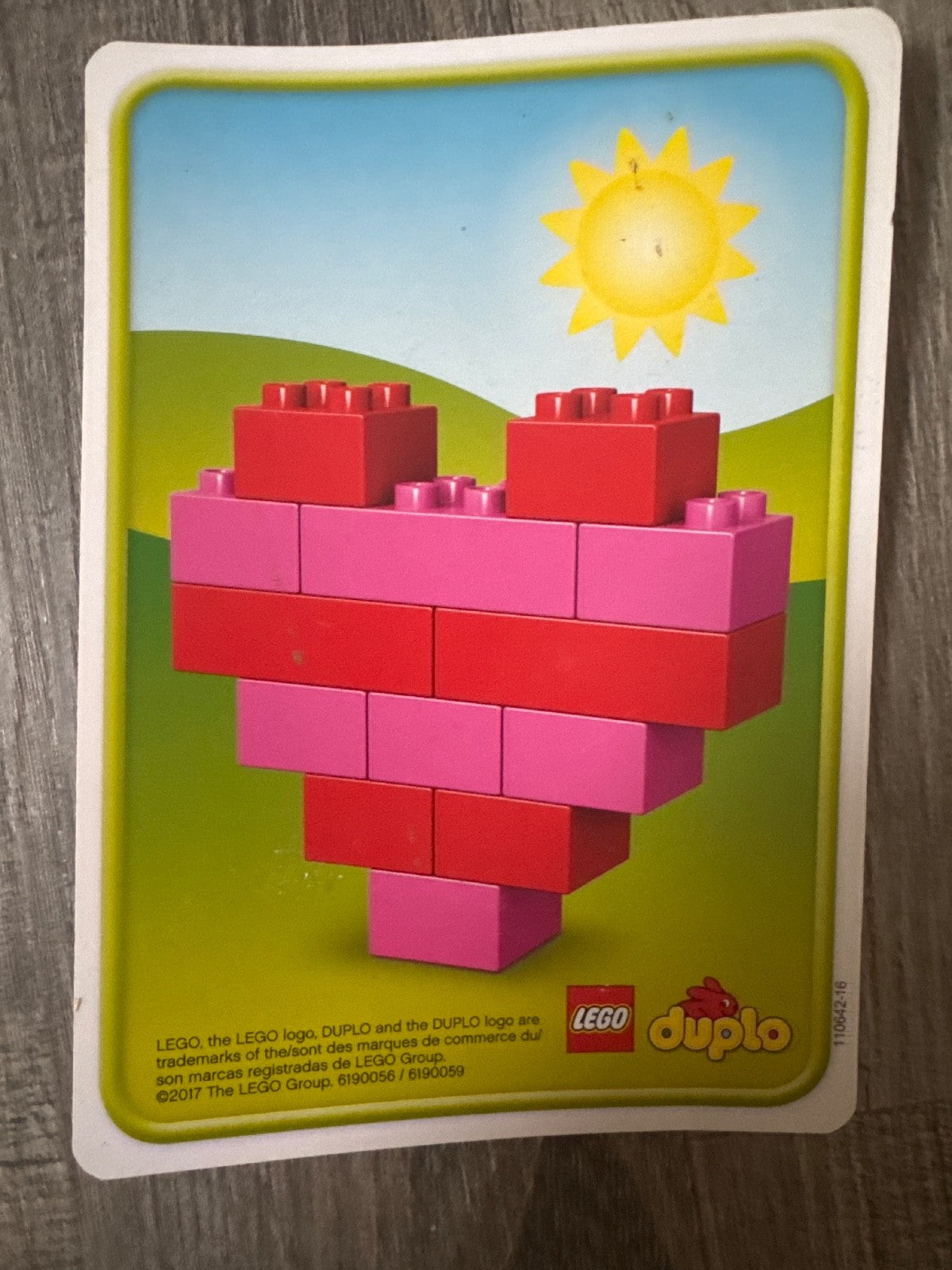 lego duplo, 197 blocks/shapes/person, 3 two sided cards, duck, fish, helicopter