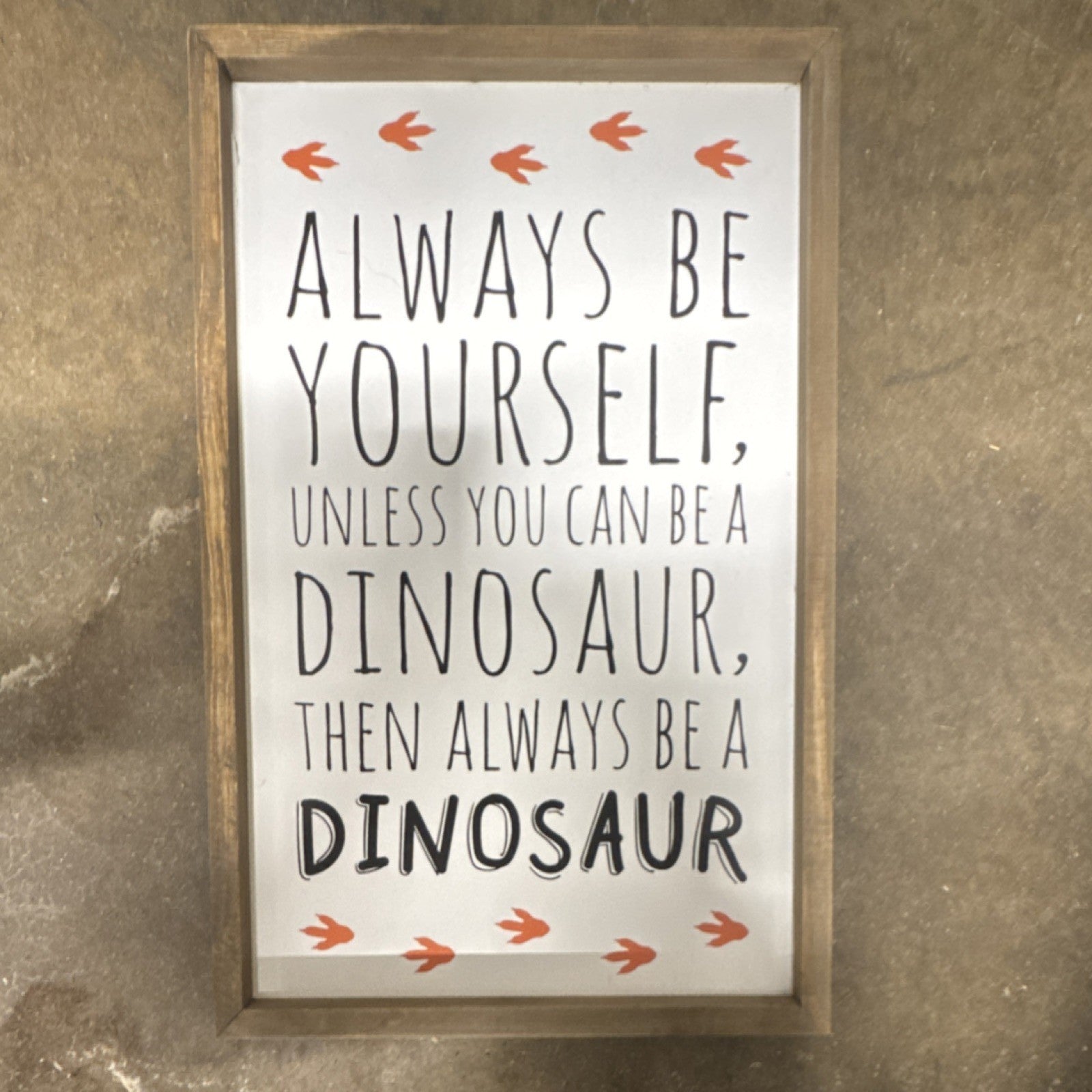 White Brown Orange Wood Framed Dinosaur Wall Print Modern Kids Teens Decor