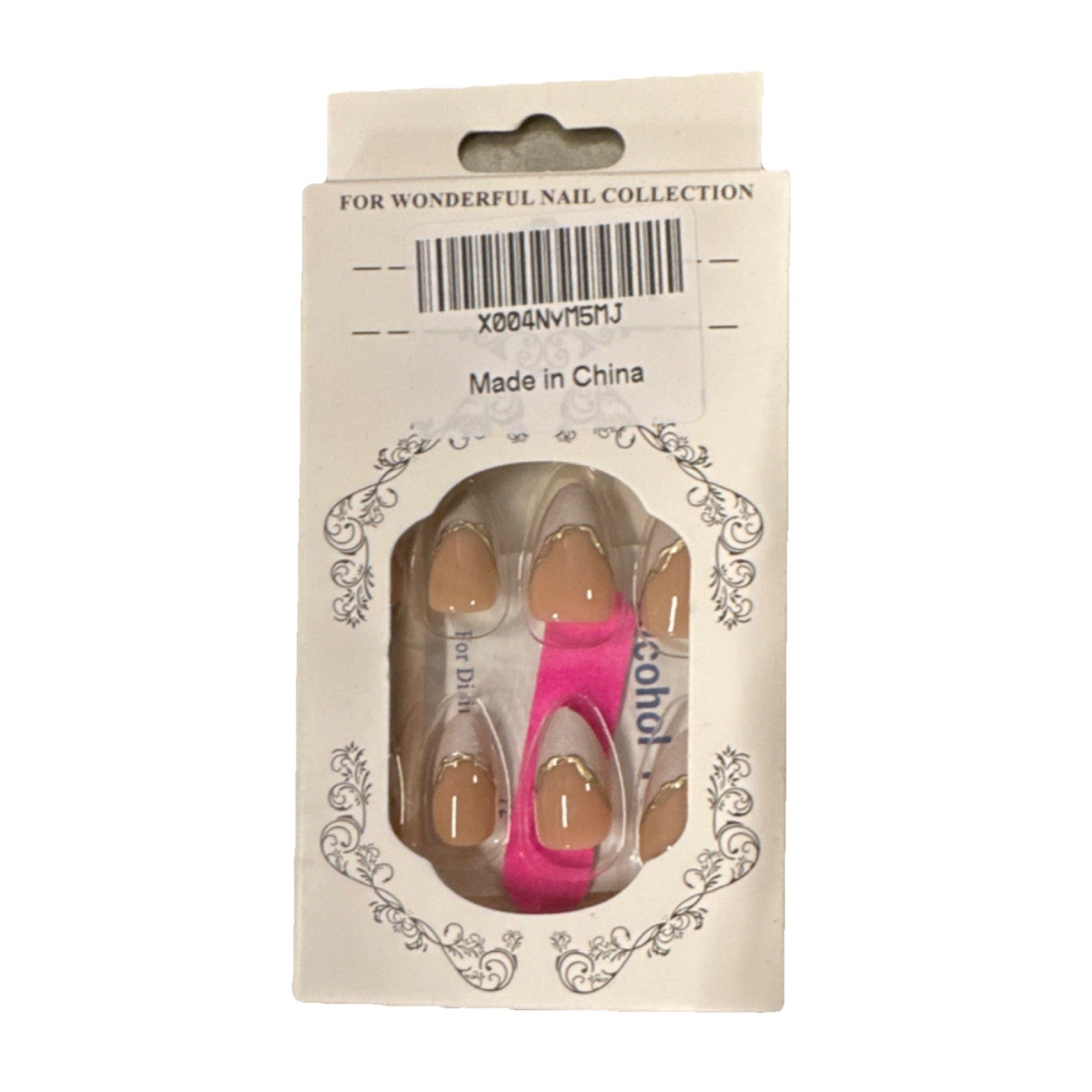 Beige Gold French Almond Press-On Nails Full Cover Pre-Designed Set