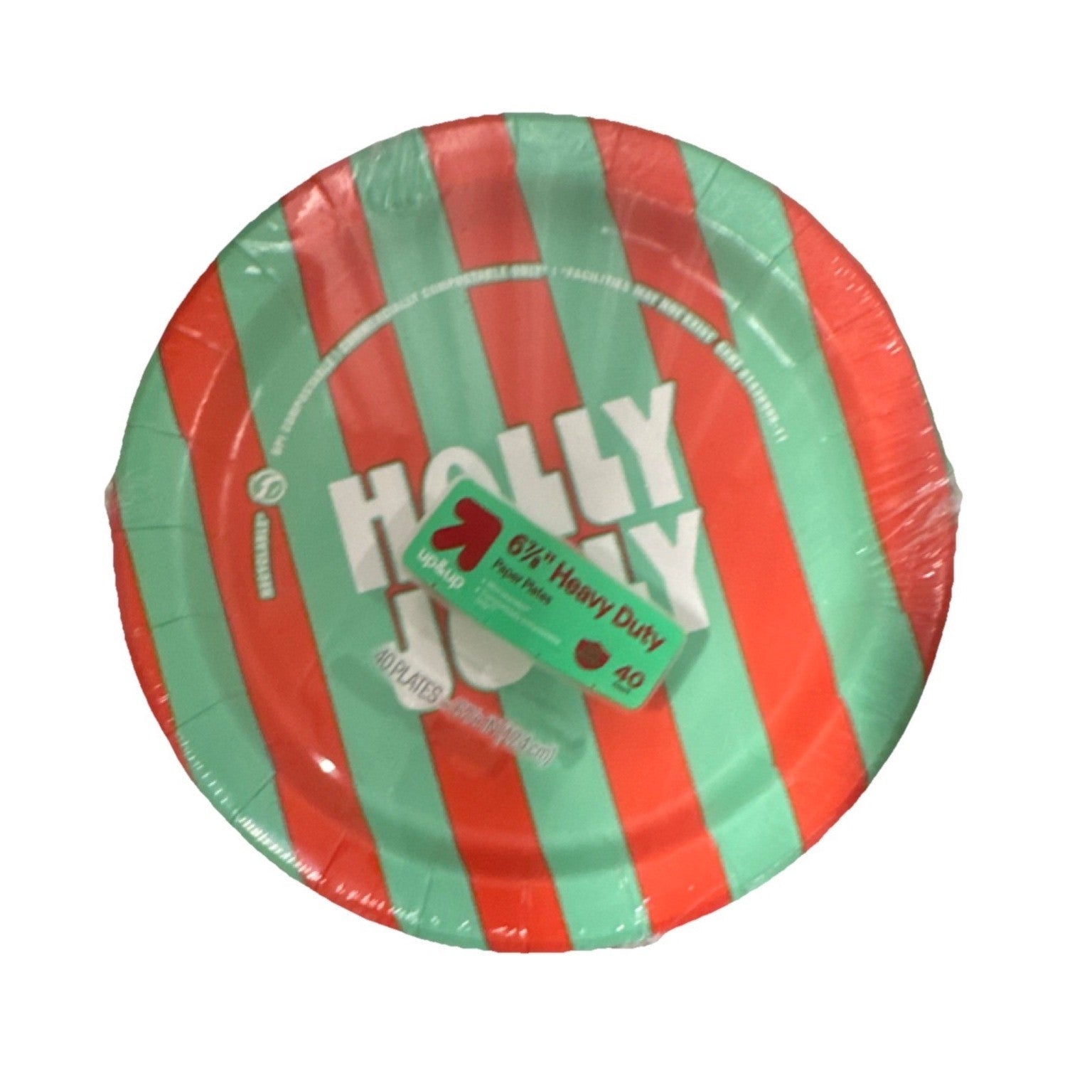 40 pack 6 7/8” Holly Jolly Heavy Duty Christmas Plates Red Green Striped