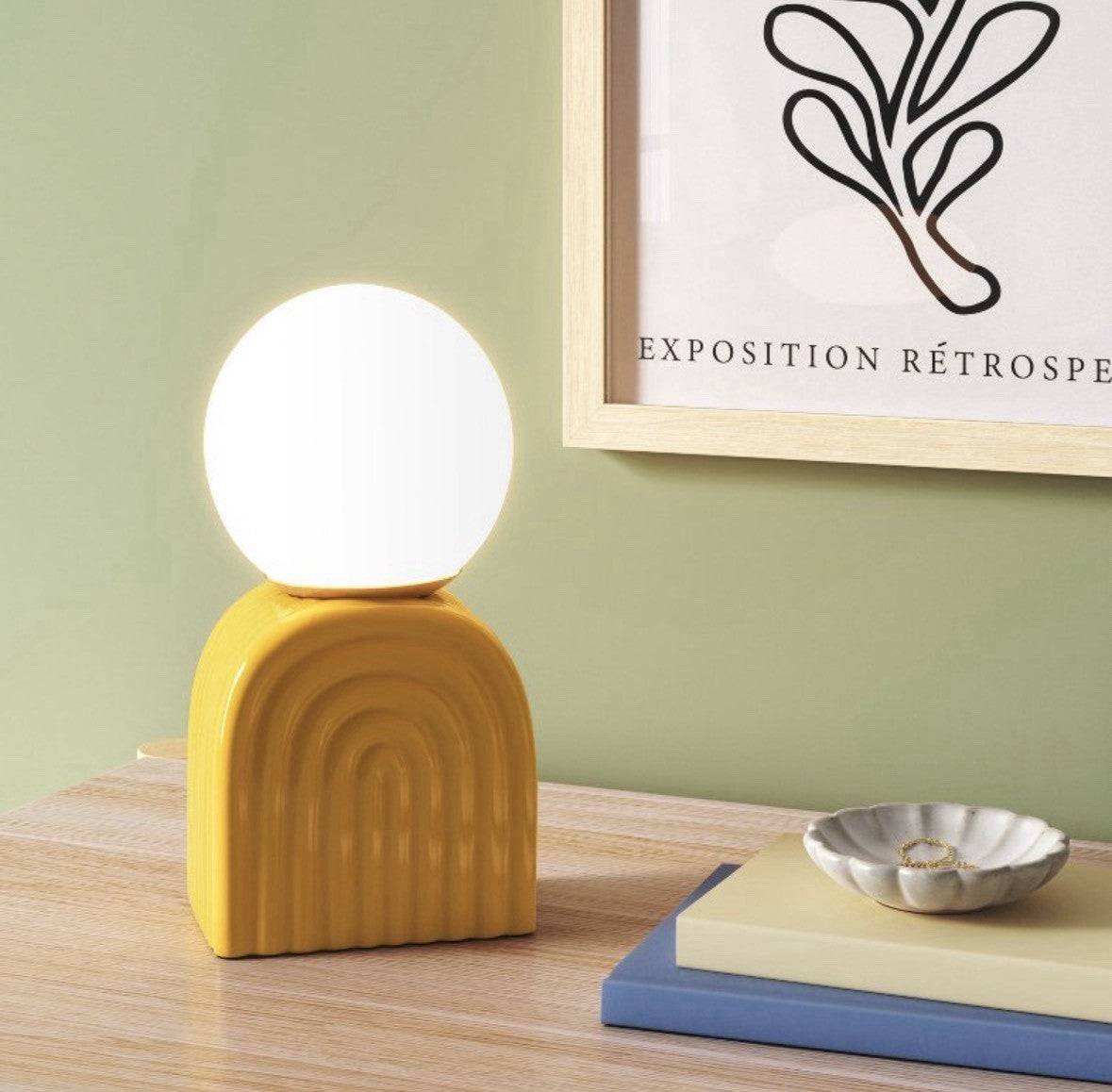 Room Essentials Modern Yellow Arch Table Lamp Glossy Round Shade Ceramic Bedroom