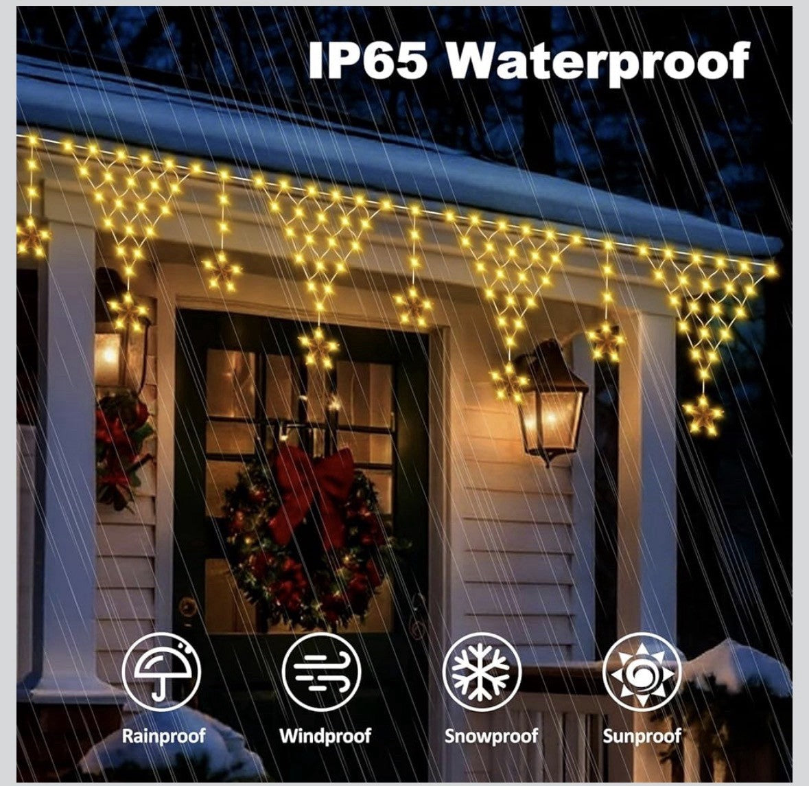 IP65 Waterproof LED Icicle String Lights Warm White Outdoor Christmas Décor