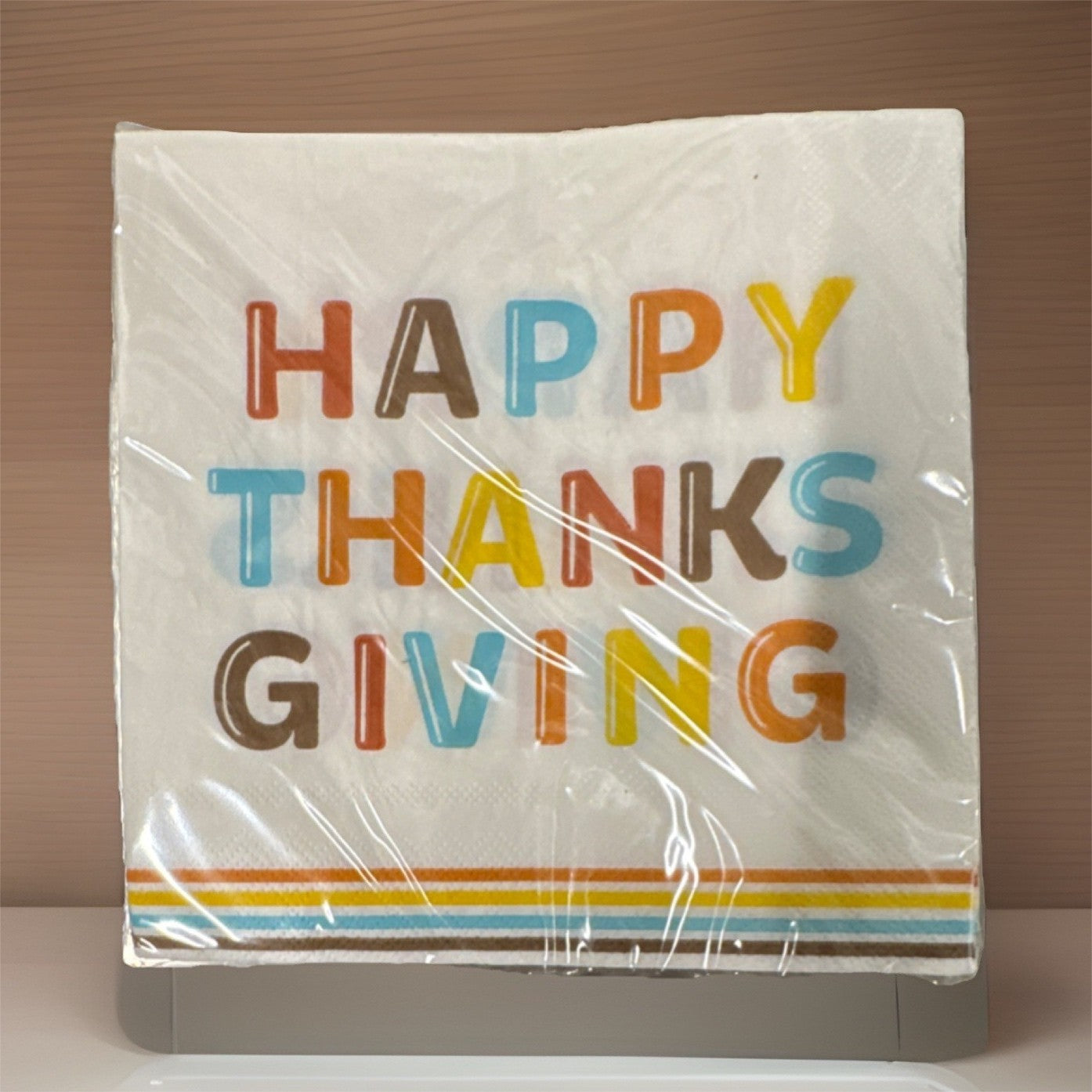 Case of 240 Thanksgiving Striped Party Napkins White Multicolor Decorative Paper
