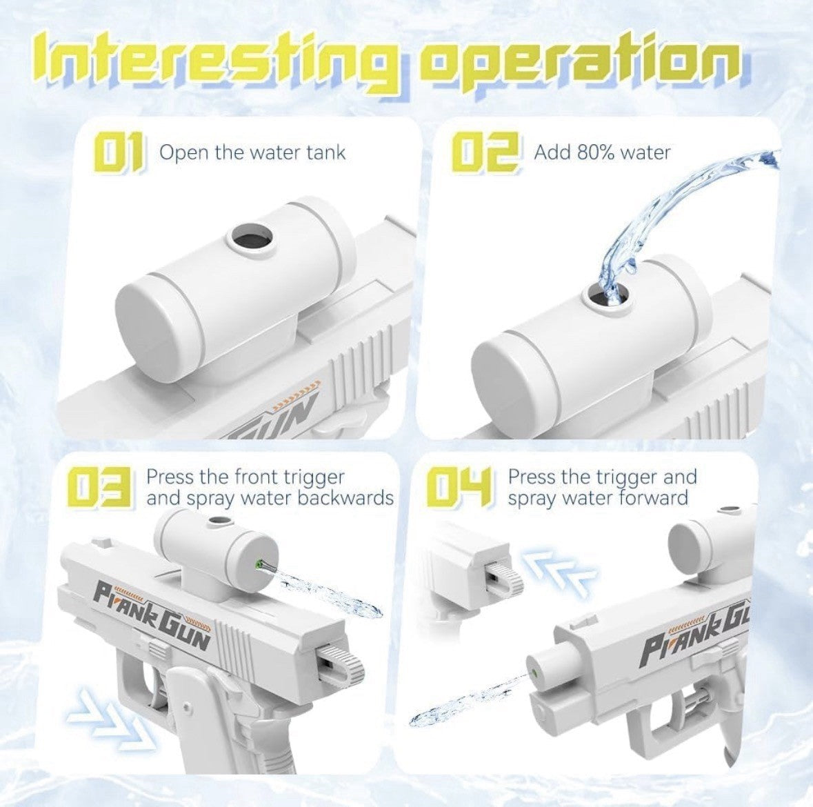 Prank Gun Water Squirting Toy Double Trigger Ultra Long Range 2 pack Blue White