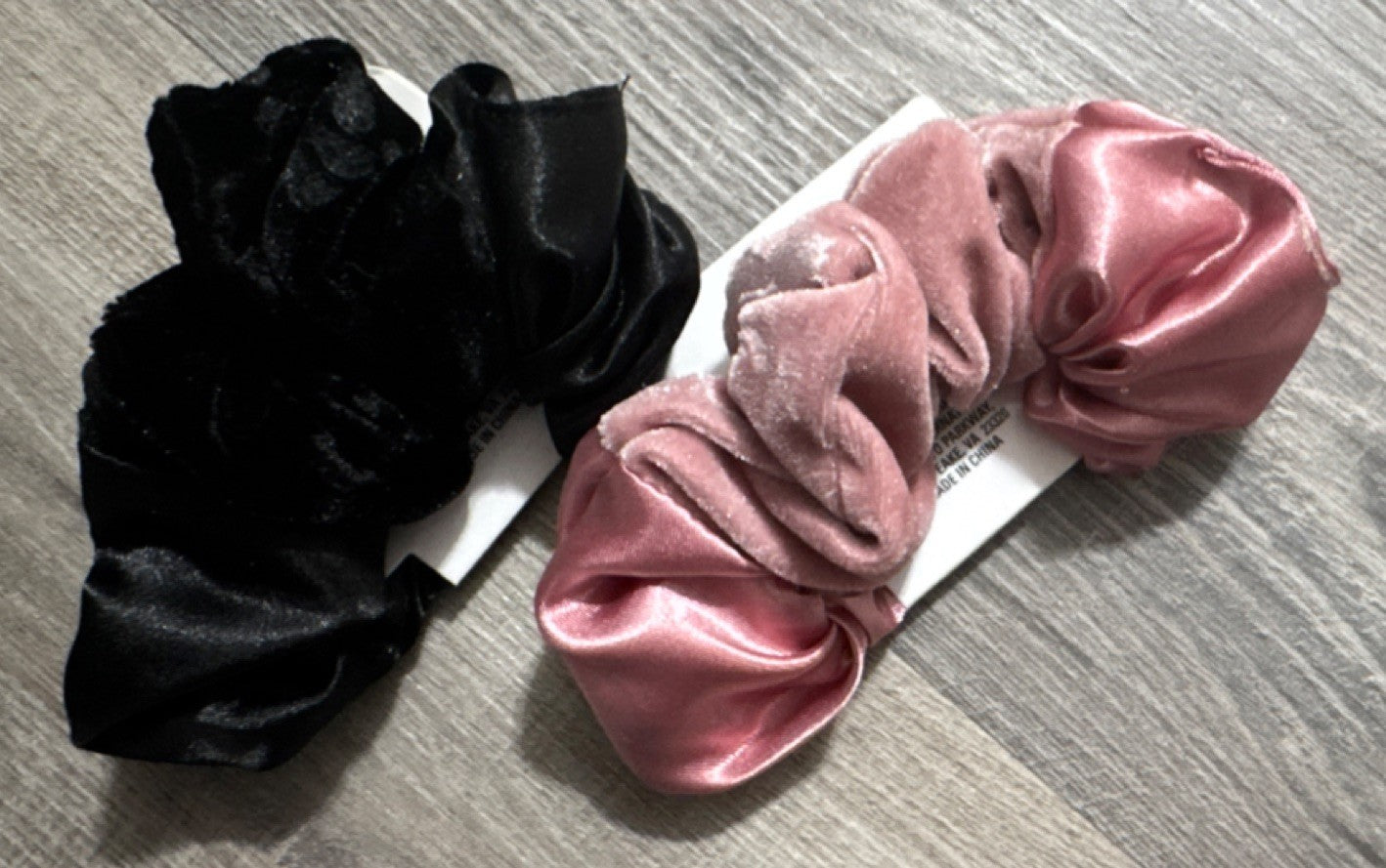 2 pack Black Pink Fabric Scrunchies for Women Adult Hair