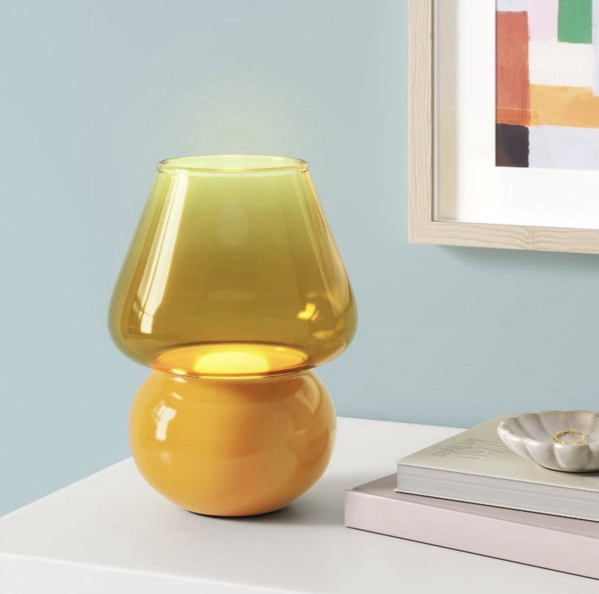 Room Essentials Yellow Glass Table Lamp Modern Bell Shade Glossy Portable