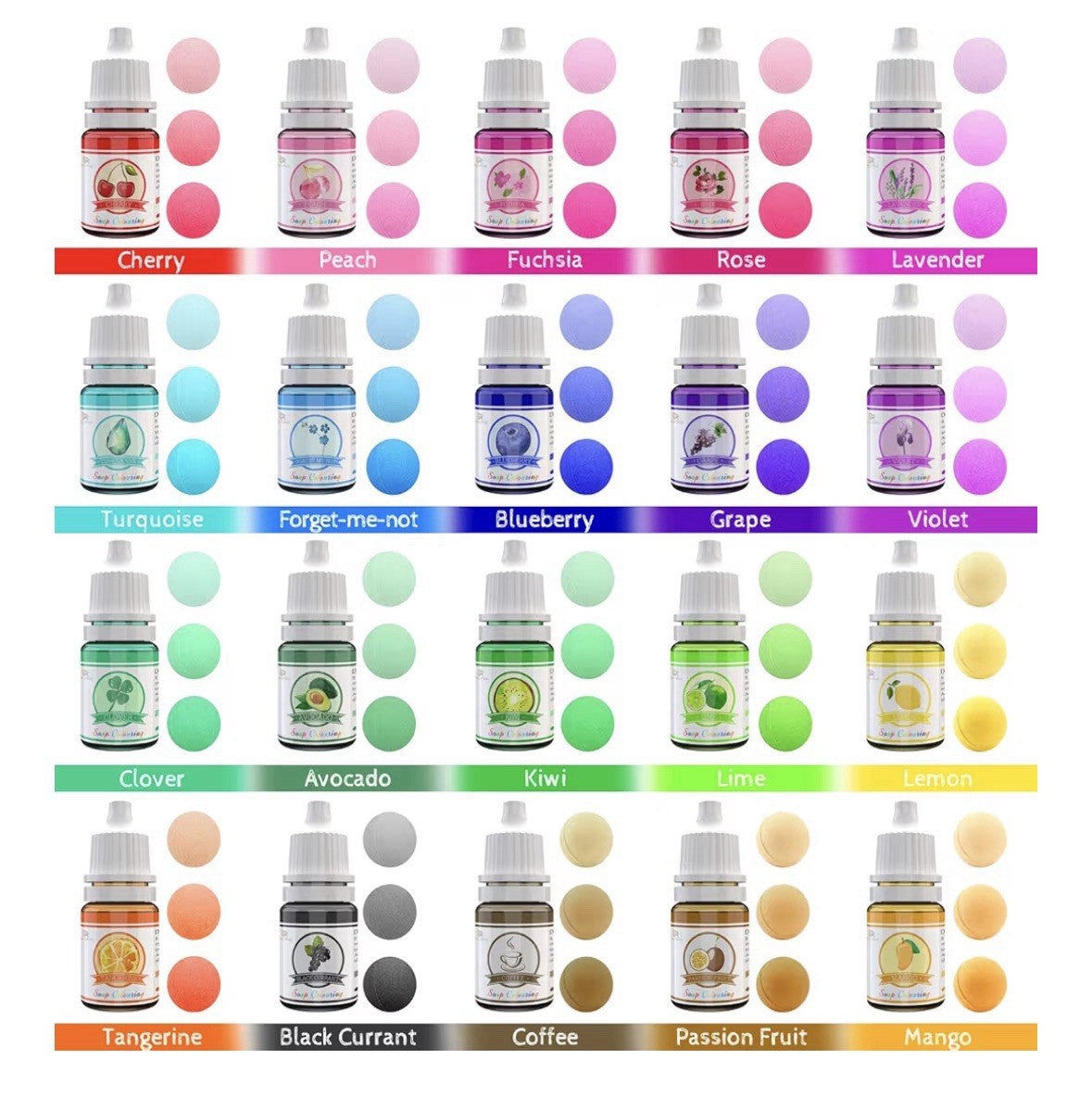 DecorRom 20 Colors Liquid Dye Set for Soap, Candle, Bath Bomb, Slime, Food