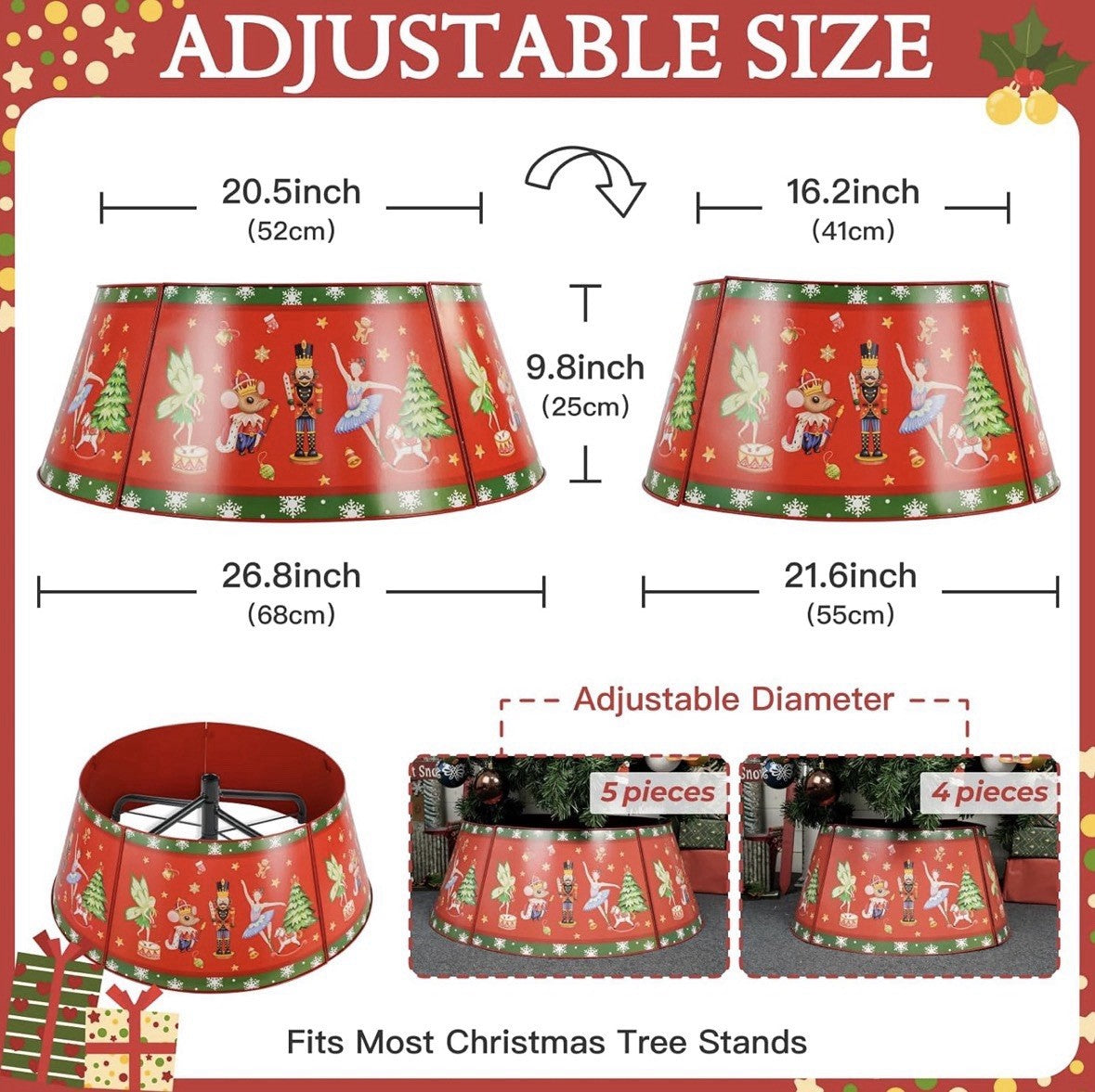 Adjustable Metal Christmas Tree Collar Nutcracker Ballet Red Green Durable