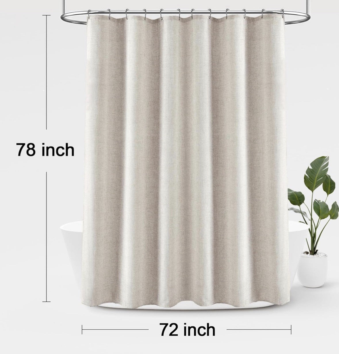 Awellife Beige Linen Blend Shower Curtain 72x78in Rustproof Grommets