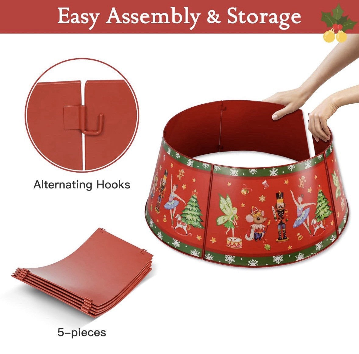 Adjustable Metal Christmas Tree Collar Nutcracker Ballet Red Green Durable